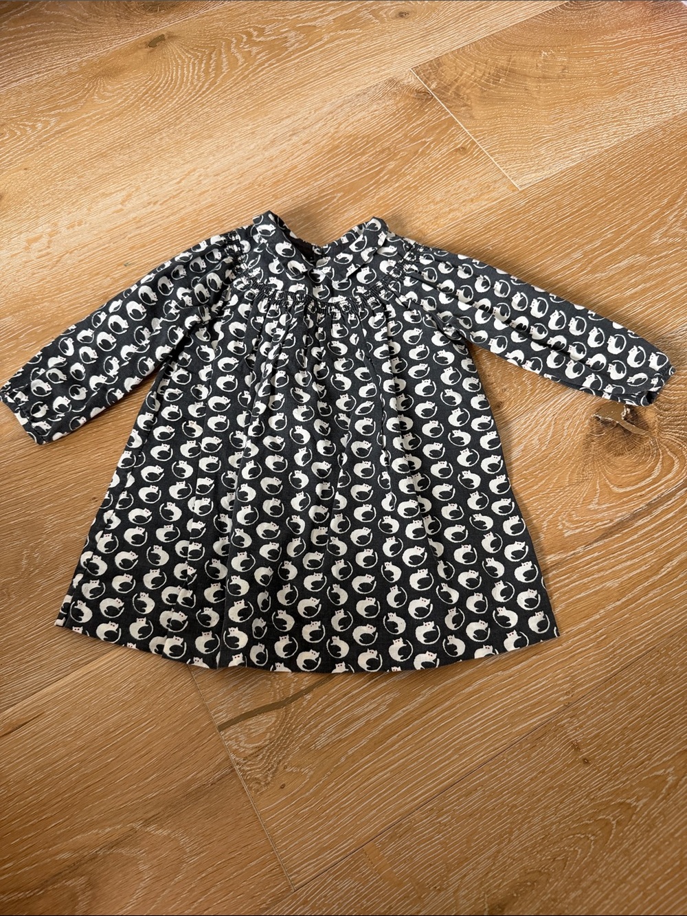 Bonpoint Black and White Girls' Long-Sleeve Cotton Dress